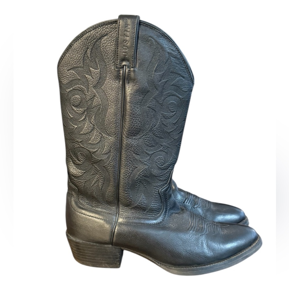 Justin Stampede Black Deercow Cowboy Boots, Style # 2553 Men’s Size 10 D